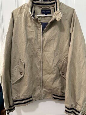 Daniel Cremieux Collection Mens Zip Up Harrington Jacket, Khaki Cotton Twill wit
